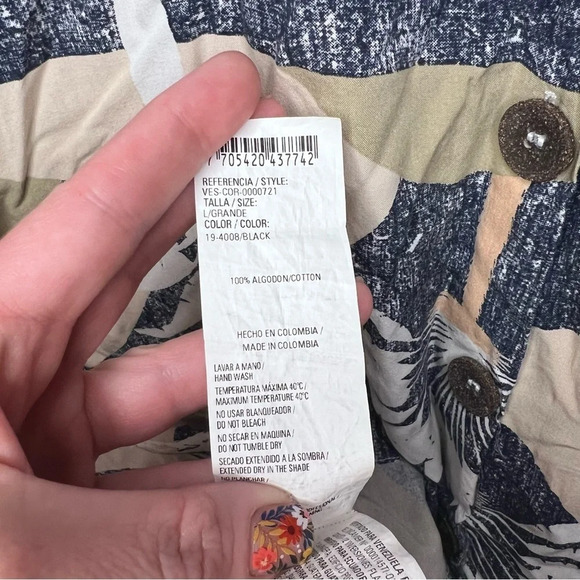 Topmart Neutral Palm Tree Puffed Sleeve Button Down Dress, Women’s Size Large - Picture 4 of 8